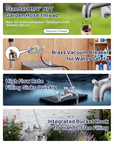 Sepaitek Standard Style Commercial Mop Sink Wall Faucet with Vacuum Breaker