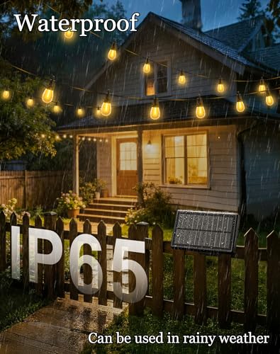 VGUXG 50ft Waterproof Solar String Lights with 15 Sockets - Outdoor Patio Decor