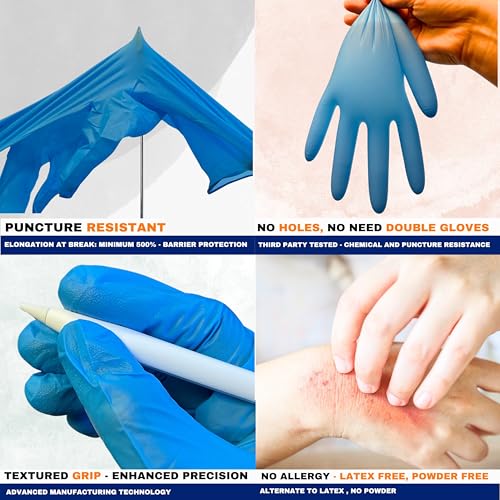 Nitrile Gloves Disposable Latex Free,Powder Free,Guantes,Mechanic,Labs,Food,Chemical-Blue (Reg/long Cuff)