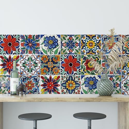 30 Pcs Mediterranean Style Peel & Stick Wall Tile Decals - Waterproof Vinyl Backsplash & Decor