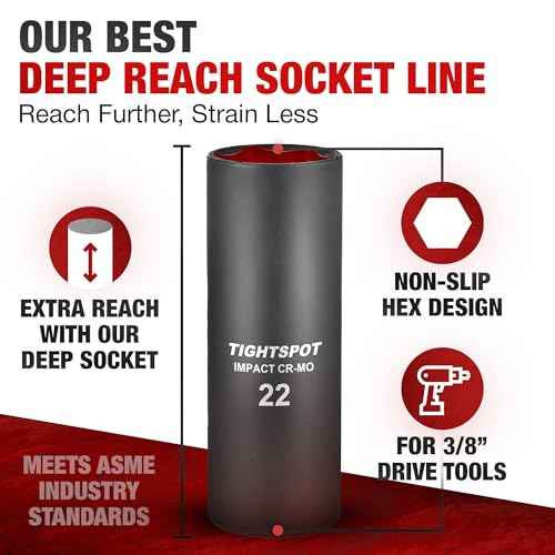 TIGHTSPOT 3/8 Inch Drive - 22 mm Deep Impact Socket with Anti-Rounding 6 Point Design, Heat-Treated CRMO Steel, Metric