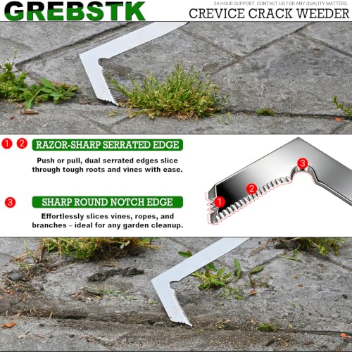 GREBSTK 12in Manual Weeder - Stainless Steel Crack & Crevice Weeding Tool
