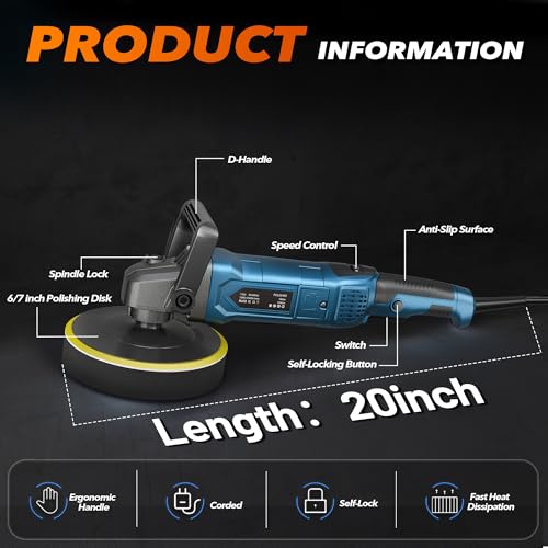 OFISPEED 1600W Blue Rotary Car Buffer Polisher - 6/7 Inch Variable Speed