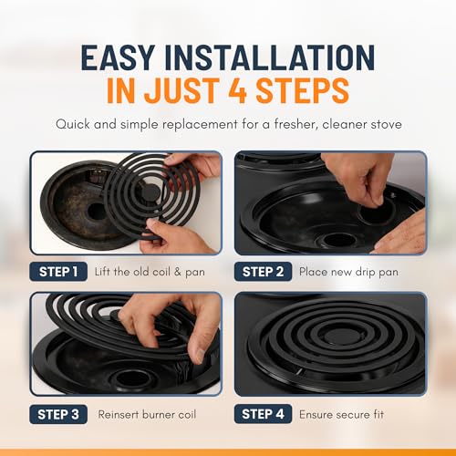 Linda's Essentials 4-Pack Electric Stove Drip Pans 6in & 8in, Frigidaire/Kenmore Compatible (Black)