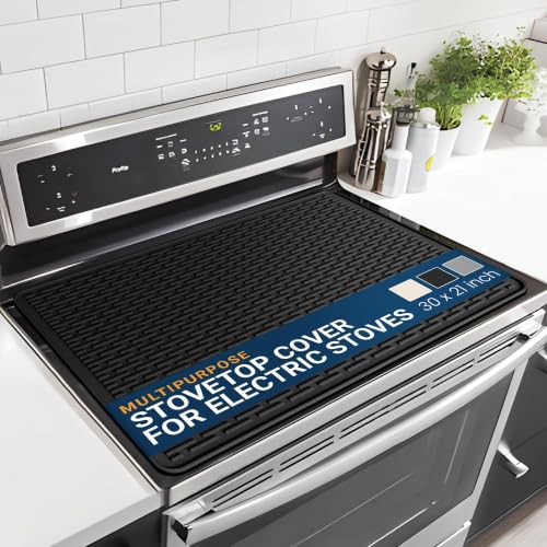 Linda's Essentials 30 x 21 Inch Silicone Stove Top Cover - Black, Heat-Resistant Glass Cooktop Protector