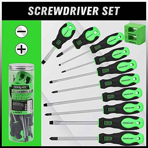 SWANLAKE 11PCS Screwdriver Set, Magnetic 5 Phillips and 5 Flat Head Tips for Fastening and Loosening Seized (11PCS)