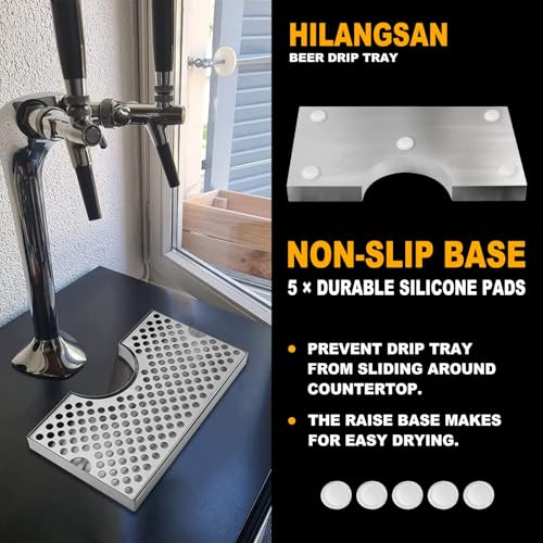 Hilangsan Kegerator Drip Tray, Stainless Steel 304, Silver, 4.4" Cut, Anti-Skid