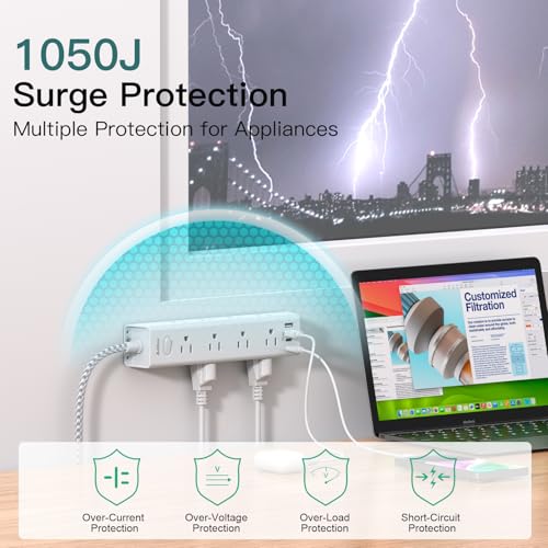 Addtam White 10FT Surge Protector Power Strip with 12 AC Outlets & 4 USB Ports