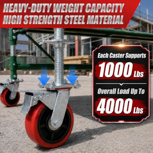 4 Pack 6 Inch Heavy-Duty Adjustable Scaffolding Caster Wheels with Brakes