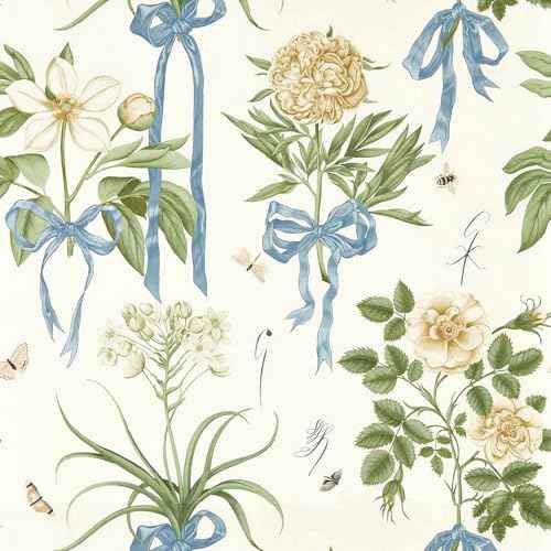 Vintage Floral Peel and Stick Wallpaper Floral Contact Paper 16.9inch x 118.1inch Flower Stick and Peel Wallpaper Boho Removable Self-Adhesive Contact Paper for Kitchen Decorative Vinyl
