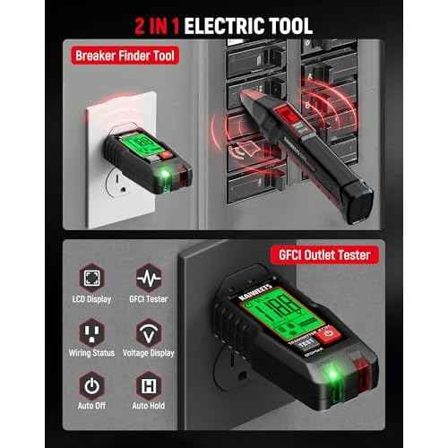 KAIWEETS Circuit Breaker Finder with LCD Display, GFCI Outlet Tester, Electrical Circuit Tracer Tool with NCV Test & Flashlight, Includes Carrying Case and Adapters- KT301P