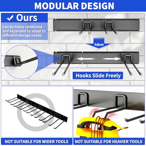 Garage Tool Organizer Wall Mount, 48inch Heavy Duty Garden Tool organizer Storage System, Easy Install With 6 Adjustable Straight Hooks, For Garage, Basement, Shed, Workshop(Black)