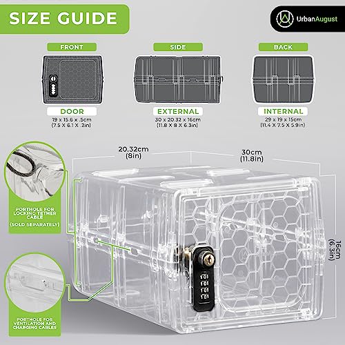 Urban August Clear Combination Lock Box for Food & Medicine - Dual Key & Code Lock, Industrial-Grade Plastic, Compact Storage