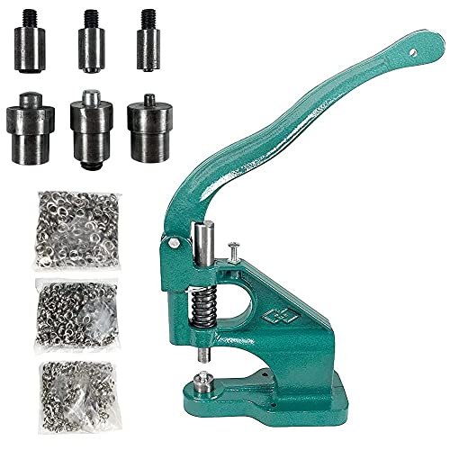Heavy Duty Hand Press Grommet Tool Kit with 3 Dies & 1500 Silver Grommets for Fabric Leather & Banner