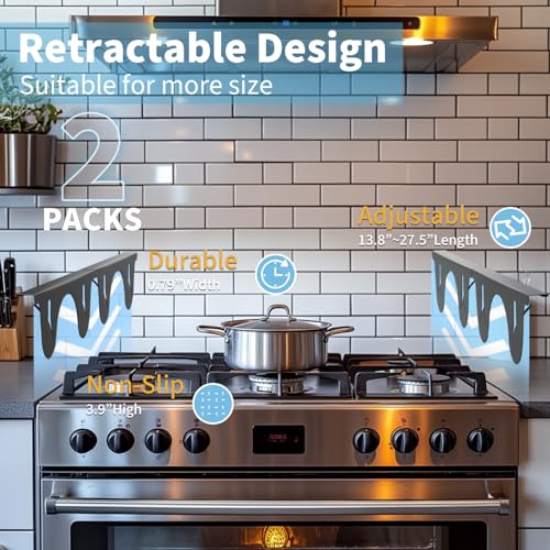 WKWWKW Stainless Steel Stove Gap Cover 13.8–27.5 in, Black, 2 Pack – L-Shape, Heat Resistant & Easy Clean