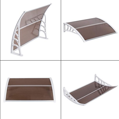 WISLAS Window Awning Door Canopy Exterior- 32" x 40" Aluminum Door Awning, Polycarbonate Cover Patio Canopy for House, Outside, Rain Snow & UV Resistant (Brown Board & White Bracket)