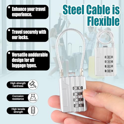 Moxweyeni 16 Pack Luggage Combination Lock 4 Digit Cable Padlock for Gym Padlock Waterproof Resettable Padlocks for Travel Suitcase Backpack School Gym Cabinet (Silver)