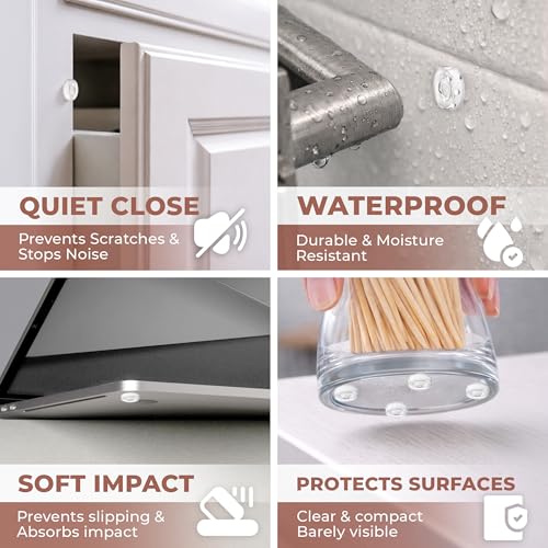 128 Pack Clear Self-Adhesive Rubber Cabinet Door Bumpers - Soft-Close Noise Reduction