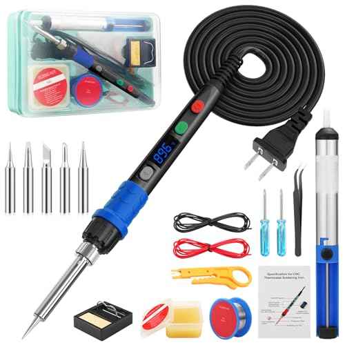 Soldering Iron Kit, 90W LED Digital Soldering Gun kit with Ceramic Heater, 110V Adjustable Temperature Solder Welding Iron Kits, Auto-sleep, Thermostatic Design, Black