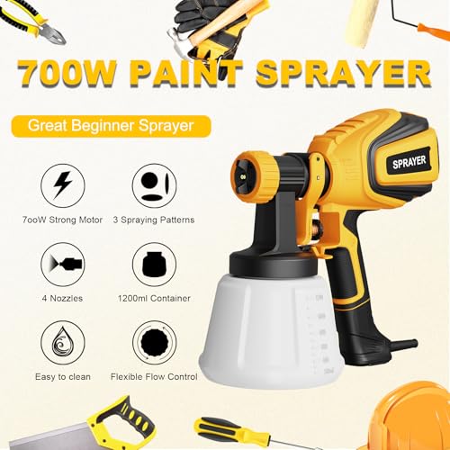 VONFORN Yellow 700W Paint Sprayer with 4 Nozzles & 3 Spray Patterns