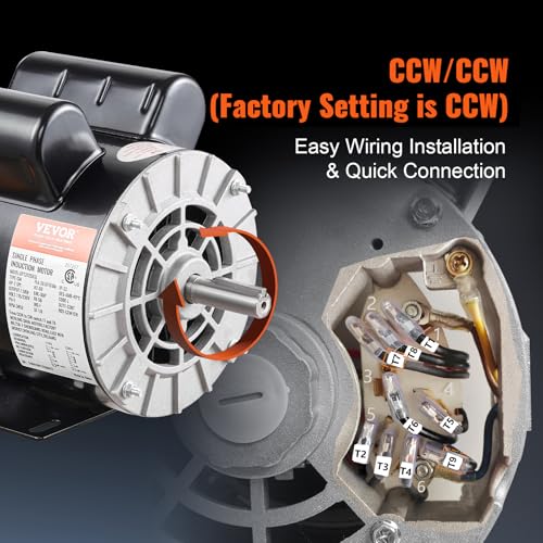 VEVOR 2HP Electric Air Compressor Motor 115/230V, 56 Frame, 1.88" Shaft, Reversible, Model 1 / 2P-1.88" Shaft Length
