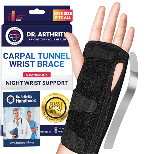 Dr. Arthritis Day & Night Support Carpal Tunnel Wrist Brace, Adjustable Hand Splint with Cushion Padding for Wrist Pain Relief, Right & Left Carpal Tunnel Wrist Brace, Fits Both Hands (1 Pack)