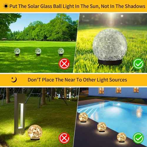 Solar Globe Lights Outdoor Waterproof-Solar Balls Garden-Cracked Glass Ball Solar Lights Outdoor-Solar Orbs Outside-Outdoor Decorations Patio & Yard Lawn Backyard Decor (GUO-XBQ-5-5-5)
