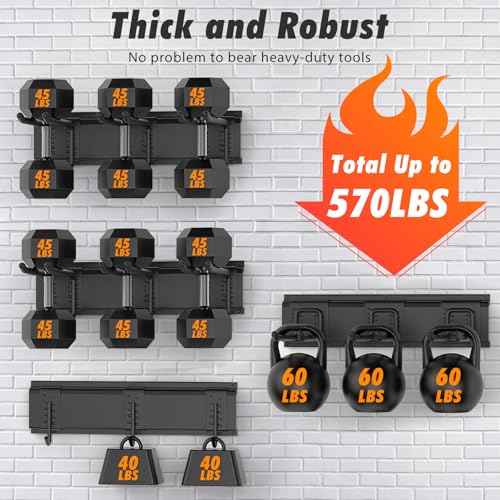 Housolution Heavy Duty Garden Tool Organizer 64 Inch - 18Pack Carries 570 lbs, Garage Tool Organizer Storage System, 4 Rails with 12 Adjustable Hooks, Tool Holder Wall Mount for Warehouse, Workshop