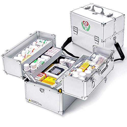 Lockable First Aid Kit Box with Handle, 3-Tier Medication Storage, Large Capacity