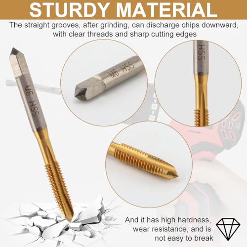 7 Pack Spiral Point Tap Set, M2 M2.5 M3 M3.5 M4 M5 M6 Metric Thread Screw Taps,Titanium Coated High Speed Steel HSS6542 Machine Tapping Threading Repair Tool(Size:7pcs)