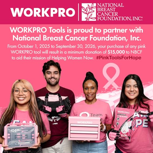 WORKPRO Folding Utility Knife, Quick Change Box Cutter, Pink Razor Knife for Cartons, Cardboard, Boxes, 10 Extra Blades Included - Pink Ribbon
