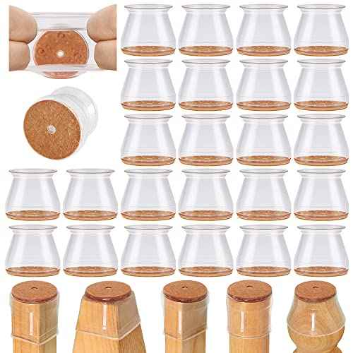 VIUME 24 Pcs Chair Leg Floor Protectors for Hardwood Floors Silicone Covers to Protect Wood Tile Floors Felt Pads Furniture Leg Caps Anti-Scratch Reduce Noise (Fit:1.3"-2")