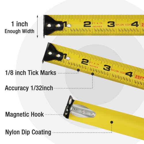 WORKPRO Pink 25FT Tape Measure with Easy Read 1/8 Inch Markings & Magnetic Hook