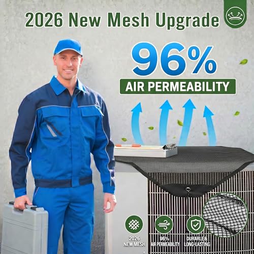 Black 36x36 AC Unit Cover for Outside Central Air Conditioners - Universal Mesh Protector