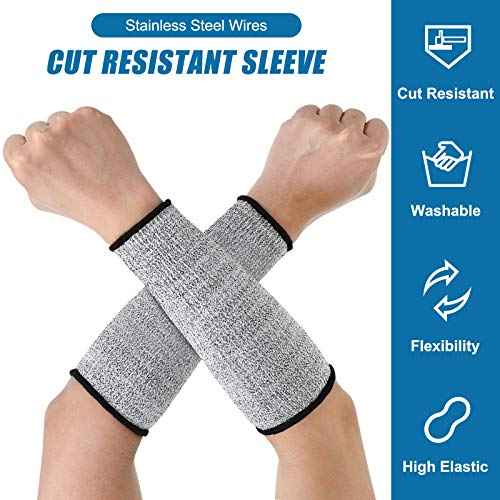 2 Pairs Cut Resistant Sleeve Arm Protection Level 5 Protection Safety Protective Sleeves Arm Protectors for Men Women(8.6 x 3.7 Inches,Black, Gray)