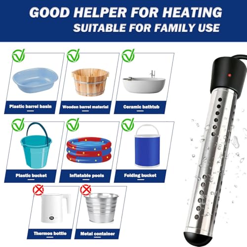2000W Portable Water Heater with Digital LCD Thermometer for Bath & Camping