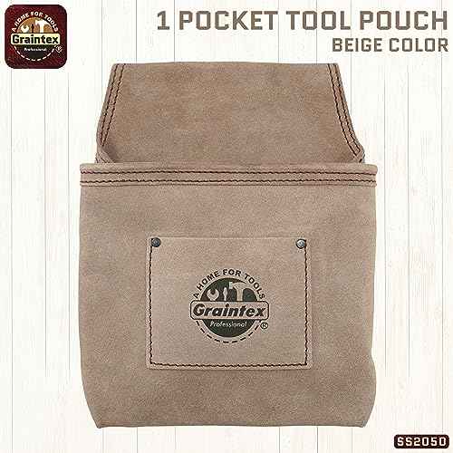 Graintex SS2050 One Pocket Nail & Tool Pouch Beige Color Suede Leather for Constructors, Electricians, Plumbers, Handymen