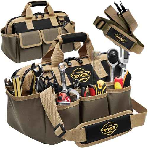 The Ryker Heavy Duty Tool Bags for Men/Women. 14 Inch Small Wide Mouth Mechanic/plumber/Contractor/Electrician Tool Bag Organizer 22Pockets Soft Portable Tools Bags Organizer Toolbag for plumbing