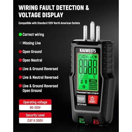 KAIWEETS Circuit Breaker Finder with LCD Display, GFCI Outlet Tester, Electrical Circuit Tracer Tool with NCV Test & Flashlight, Includes Carrying Case and Adapters- KT301P