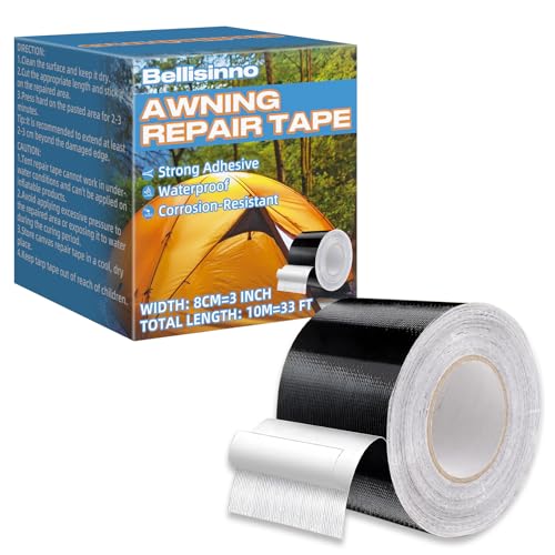 RV Awning Repair Tape, Waterproof Tent Repair Tape, Outdoor Repair Tape for Tarp, Tent, Canvas, Boat Covers, Sail Tape, Tear Repair Patch Kit, Heavy Duty 3 inches x 33 FT Tent Tape
