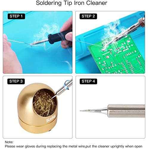 Kaisiking Soldering Iron Tip Cleaner Solder Tip Cleaning Wire and Holder Station Soft Coiled Brass with 3 Pcs Solder Tip Cleaning Wire and 1 Pcs Holder For Cleaning Soldering Irons and Tips