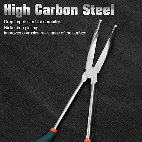 SPEEDWOX Long Reach Bent Nose Pliers 10 Inches 90 Degree Intermeshed Teeth Precision Fine Pliers for Hard to Reach Narrow Spaces High Leverage Reduce Efforts Non-slip Handle