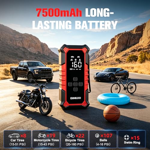 GOOLOO A6 Gear Portable Tire Inflator Red 160 PSI 7500mAh Cordless Air Compressor