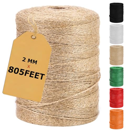 Vanhench Natural Jute Twine String 2mm x 805ft - Brown Eco-Friendly Rope for Crafts & Gardening