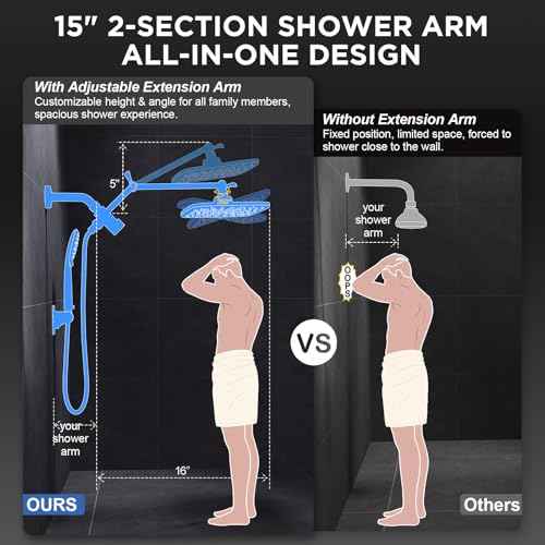 Veken Wide Rain Shower Head with Handheld, High Pressure Rainfall Showerhead Combo with Arm for Bathroom Accessories, Home Decor, Detachable Dual Shower with Multi Modes Handheld Spray, Silver Chrome
