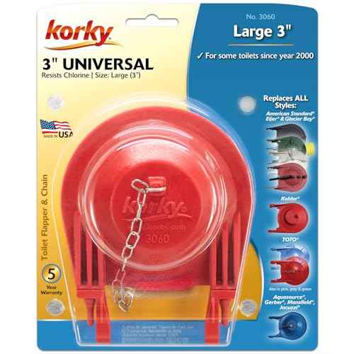 Korky 3060BP Universal Toilet Flapper Replaces Most Large 3-Inch Flappers - Long Lasting Rubber - Easy to Install - Made in USA, Red
