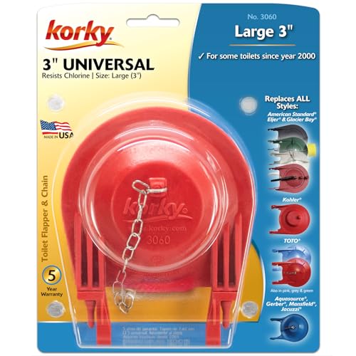 Korky 3-Inch Premium Toilet Flapper - Large Size, Chlorine Resistant Rubber, Model 1