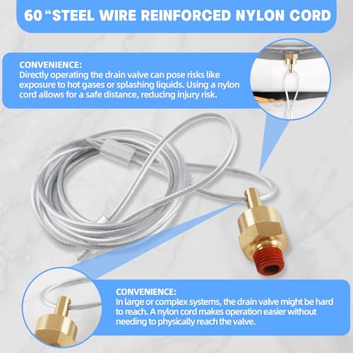 1/4¡± Air Tank Drain Valve Plug with 60¡± Cable, Dazakoot Replace Air Compressor Drain Valve Cable For Semi Trucks - 2pcs