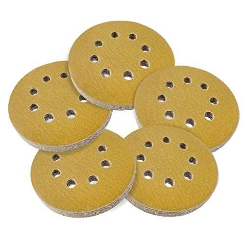 5 Inch Sanding Discs Hook and Loop, 120 Grits 8 Holes Sandpaper Round Orbital Sander Paper for Woodworking Car Boat Metal Polishing, 50pcs