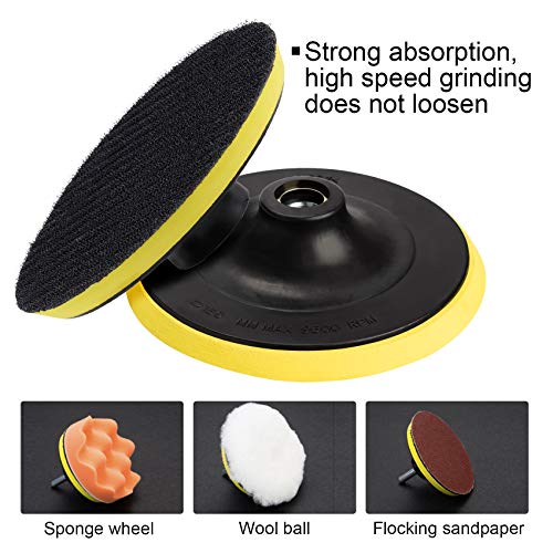 6 Inch(150mm) Hook and Loop Buffing Pad for Sanding Discs, Rotary Backing Pad with M14 Drill Attachment Adapter and Soft Foam Layer